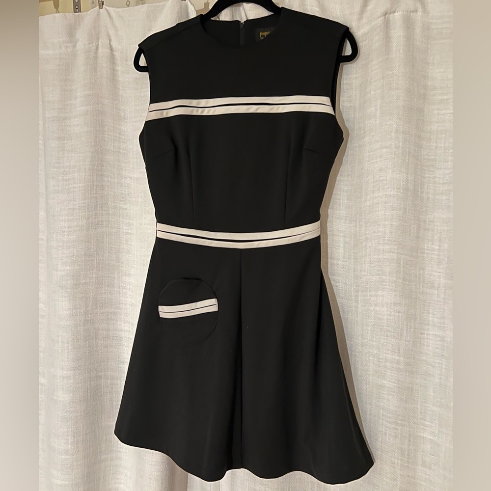 Pop Black and White A-Line Mini Dress Sleeveless Mock Neck